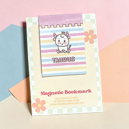 Magnetic bookmark with Taurus illustration on a colorful card