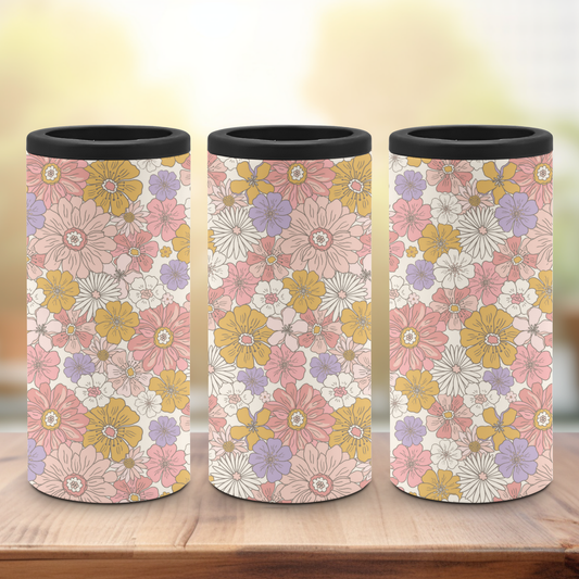 A slim can cooler set with a playful pattern